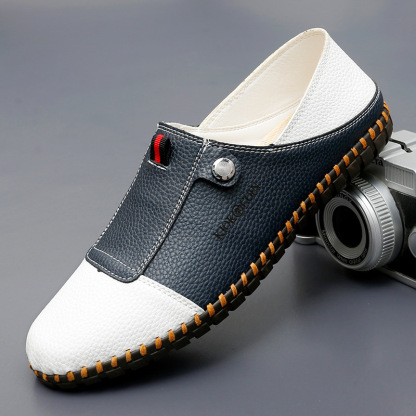 Men's Casual Leather Loafers – Slip-On Two-Tone Driving Shoes with Non-Slip Sole for Daily Wea