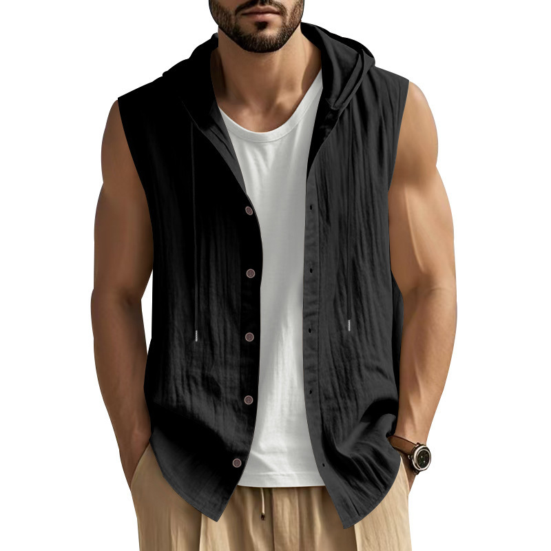 Men's Casual Loose Fit Linen Hooded Shirt