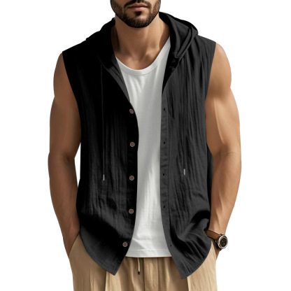 Men's Casual Loose Fit Linen Hooded Shirt