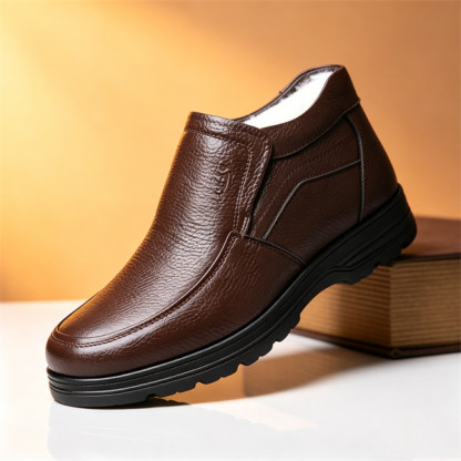 Men's Genuine Leather Waterproof Wool Lined Soft-Sole Loafers | Warm & Comfortable