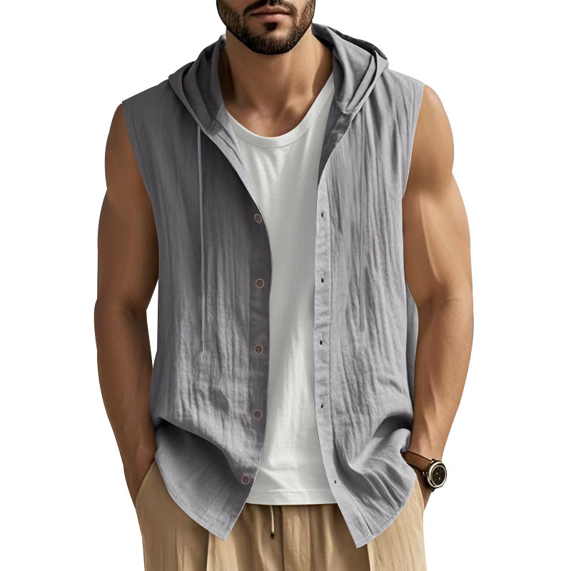 Men's Casual Loose Fit Linen Hooded Shirt