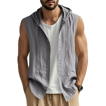 Men's Casual Loose Fit Linen Hooded Shirt