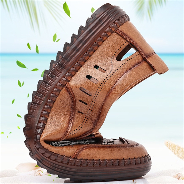 Men's genuine leather handmade non-slip soft sole casual sandals