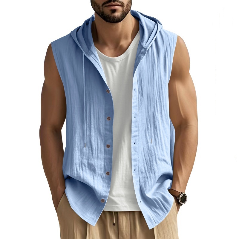 Men's Casual Loose Fit Linen Hooded Shirt