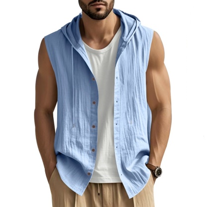 Men's Casual Loose Fit Linen Hooded Shirt