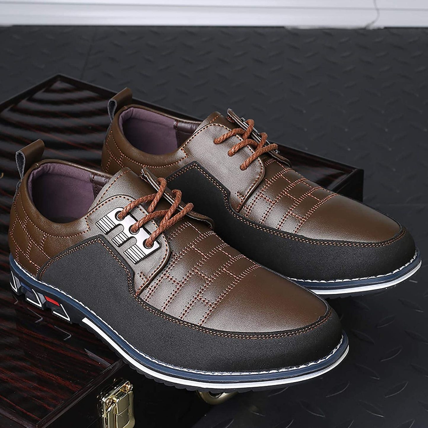 Men Splicing Non Slip Business Casual Comfortable Leather Oxfords-MENSZONES