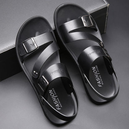 Mens Casual Comfy Soft Sole Non-Slip  Leather Sandals-MENSZONES