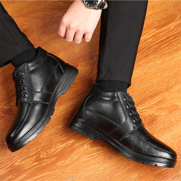 Men's Handmade Genuine Leather Comfort Shoes Wool Lined Classic Snow Boots-MENSZONES