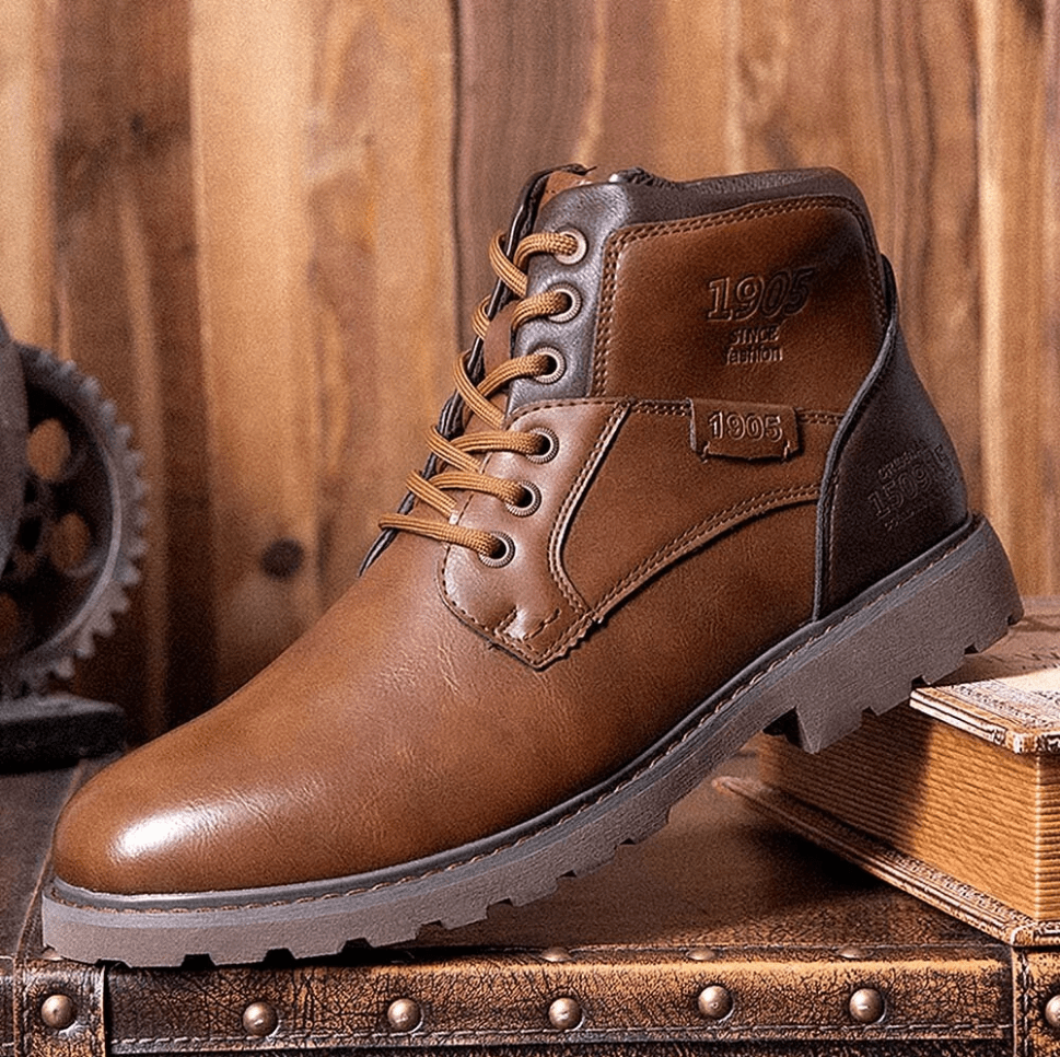 Men Retro British Style Waterproof Non-Slip Casual Side-zip Martin Boots-MENSZONES