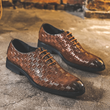 Men Casual Business Cap Toe Lace-up Leather Dress Oxfords-MENSZONES