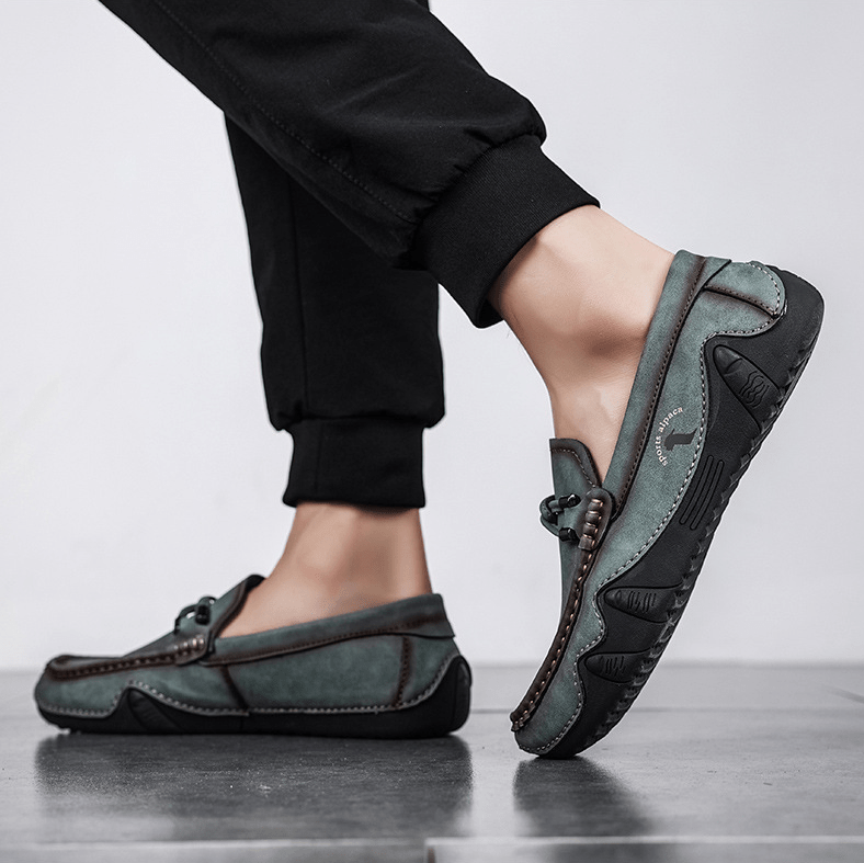 Mens Genuine Leather Breathable Soft Sole Casual Slip On Loafers-MENSZONES