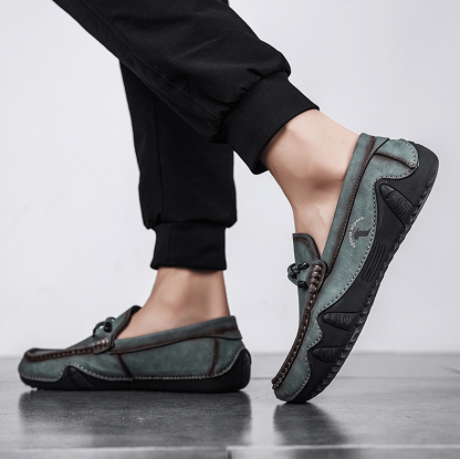 Mens Genuine Leather Breathable Soft Sole Casual Slip On Loafers-MENSZONES