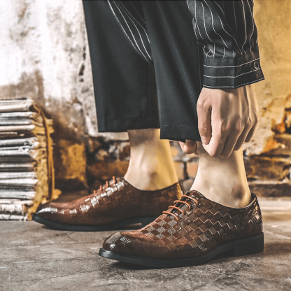 Men Casual Business Cap Toe Lace-up Leather Dress Oxfords-MENSZONES