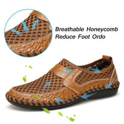 Mens Hand Stitching Breathable Honeycomb Slip-on Casual Shoes-MENSZONES