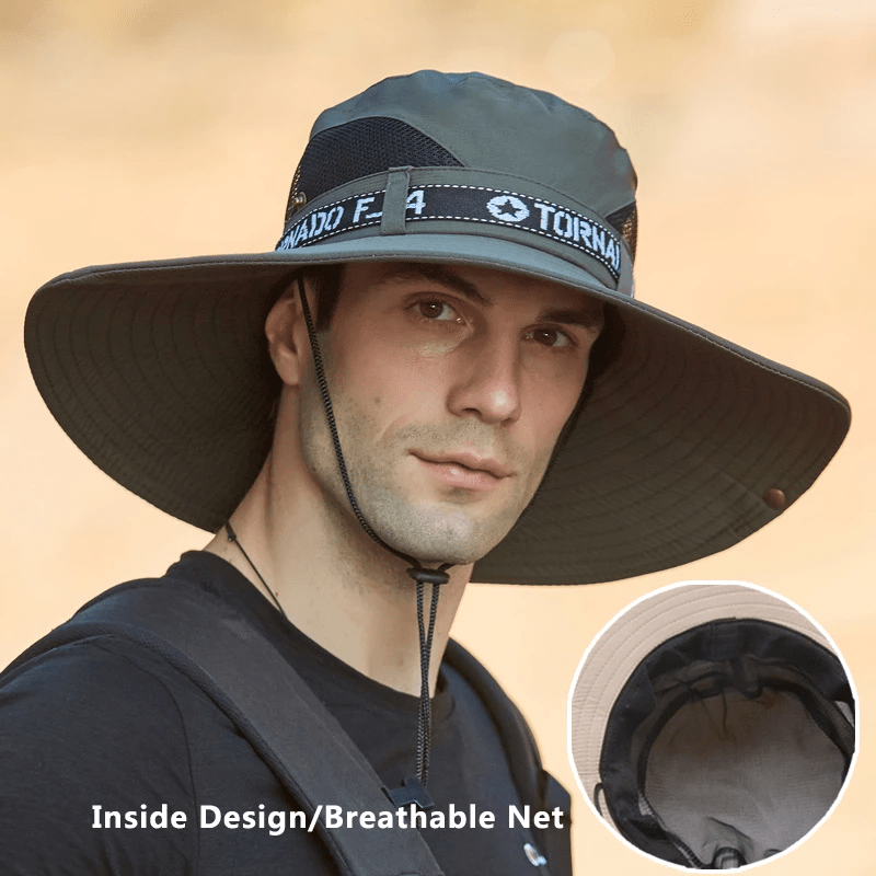 Men Anti-UV Sun Mesh Breathable Outdoor Fishing Climbing Bucket Hats-MENSZONES