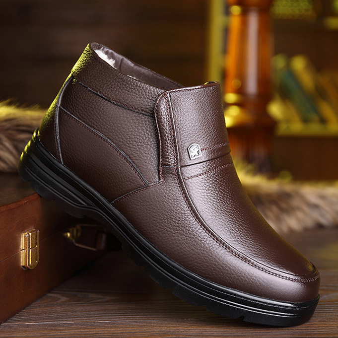Men's leather waterproof fleece lined soft sole shoes-MENSZONES