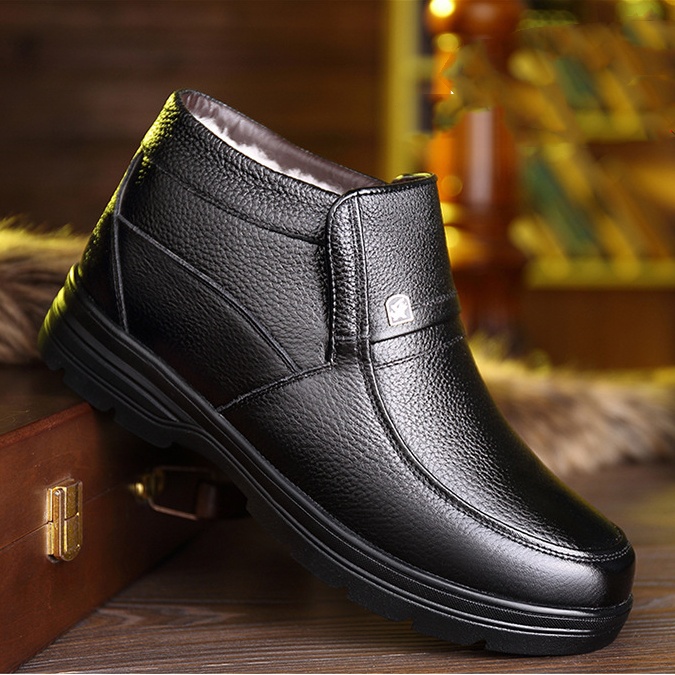 Men's leather waterproof fleece lined soft sole shoes-MENSZONES