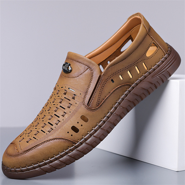 Men's genuine leather handmade non-slip soft sole casual sandals