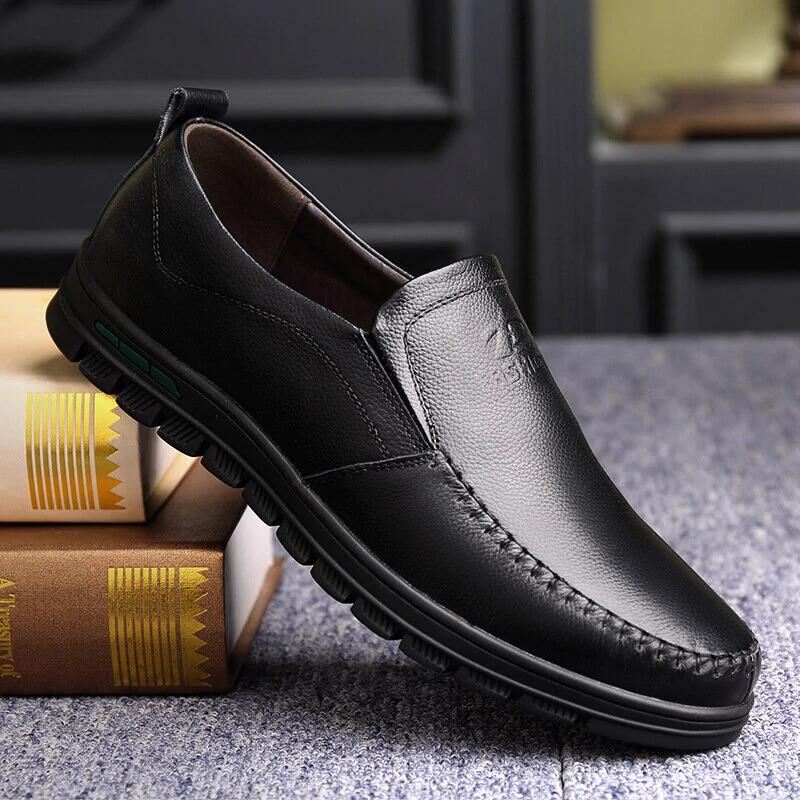 Mens Genuine Leather Soft Inslole Non Slip Casual Business Shoes-MENSZONES