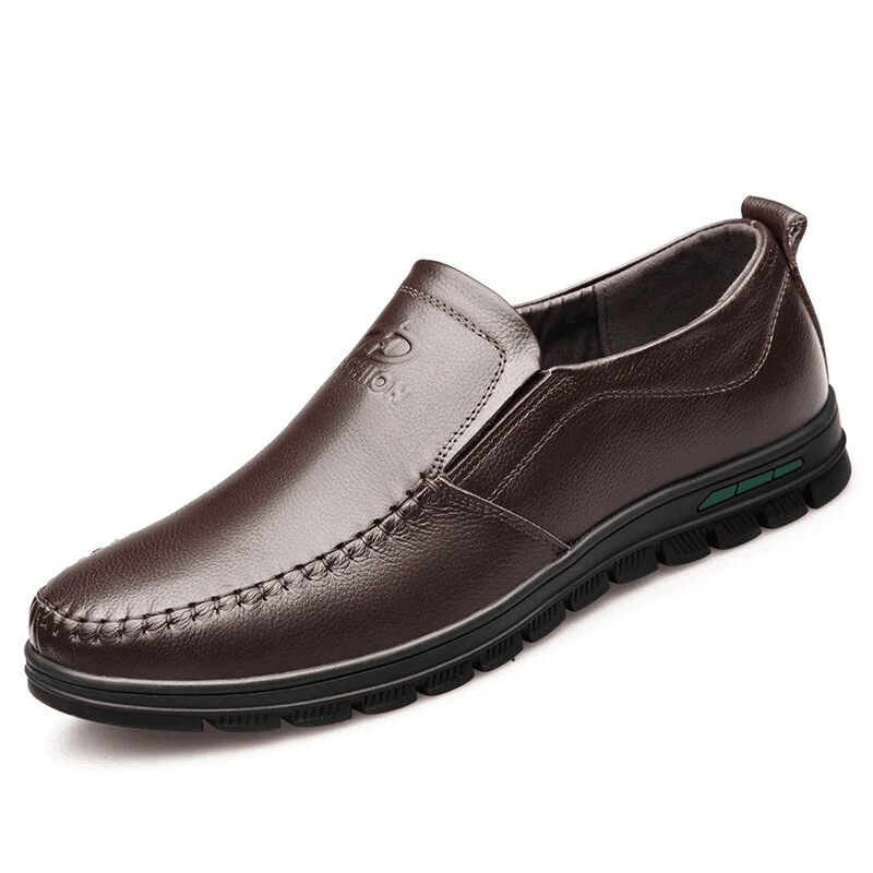 Mens Genuine Leather Soft Inslole Non Slip Casual Business Shoes-MENSZONES