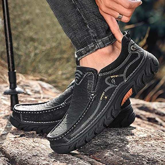 Mens Waterproof Non Slip Casual Genuine Leather Loafers-MENSZONES