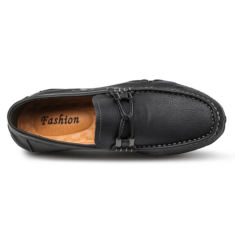 Mens Genuine Leather Breathable Soft Sole Casual Slip On Loafers-MENSZONES