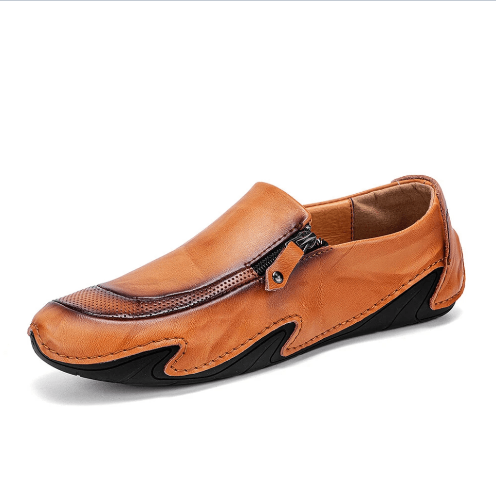 Mens Non Slip Comfy Soft Sole Casual Zipper Leather Loafers-MENSZONES