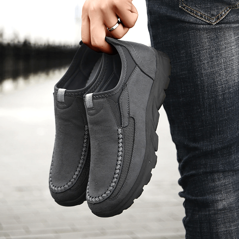 Mens Waterproof Soft Sole Sneakers Slip On Leather Loafers-MENSZONES