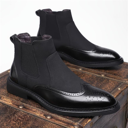 Premium Handcrafted Men's Brogue Chelsea Boots, Mixed Media Suede & Leather Formal Ankle Boots