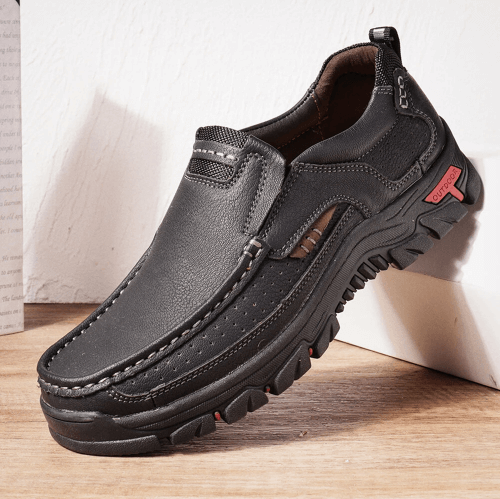 Men's Casual Non-Slip Comfy Breathable Leather Slip On Lofers-MENSZONES