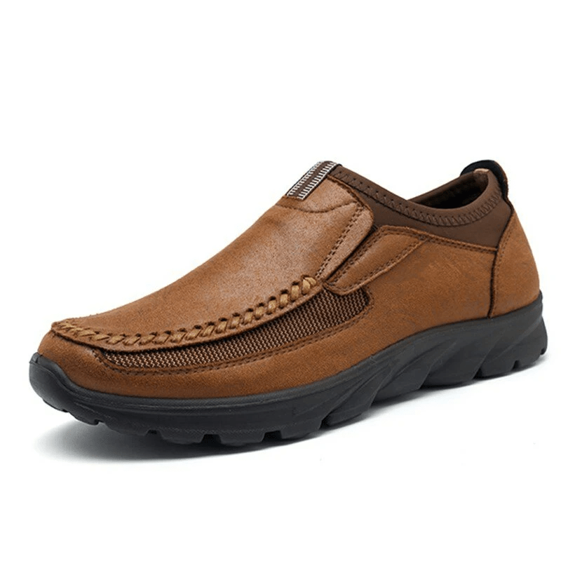 Mens Waterproof Soft Sole Sneakers Slip On Leather Loafers-MENSZONES