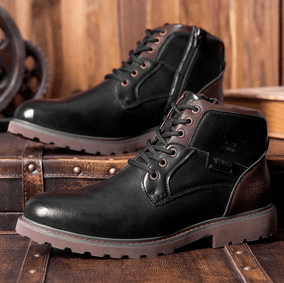 Men Retro British Style Waterproof Non-Slip Casual Side-zip Martin Boots-MENSZONES