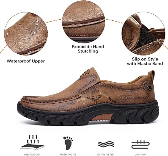 Mens Waterproof Non Slip Casual Genuine Leather Loafers-MENSZONES