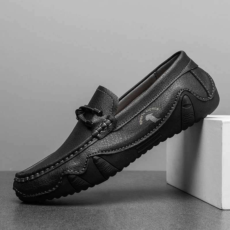 Mens Genuine Leather Breathable Soft Sole Casual Slip On Loafers-MENSZONES