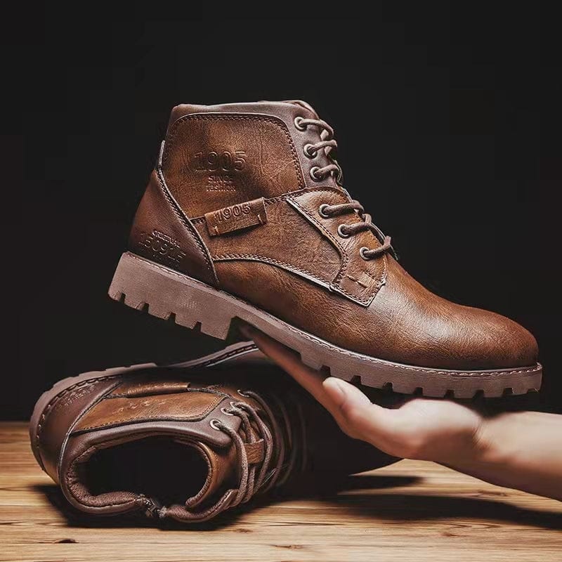 Men Retro British Style Waterproof Non-Slip Casual Side-zip Martin Boots-MENSZONES