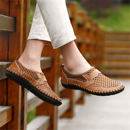 Mens Hand Stitching Breathable Honeycomb Slip-on Casual Shoes-MENSZONES