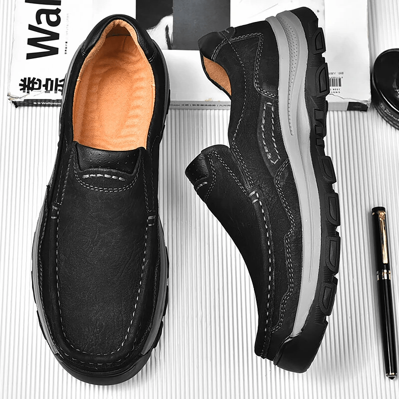 Mens Non-slip Soft Sole Comfy Casual Genuine Leather Loafers-MENSZONES