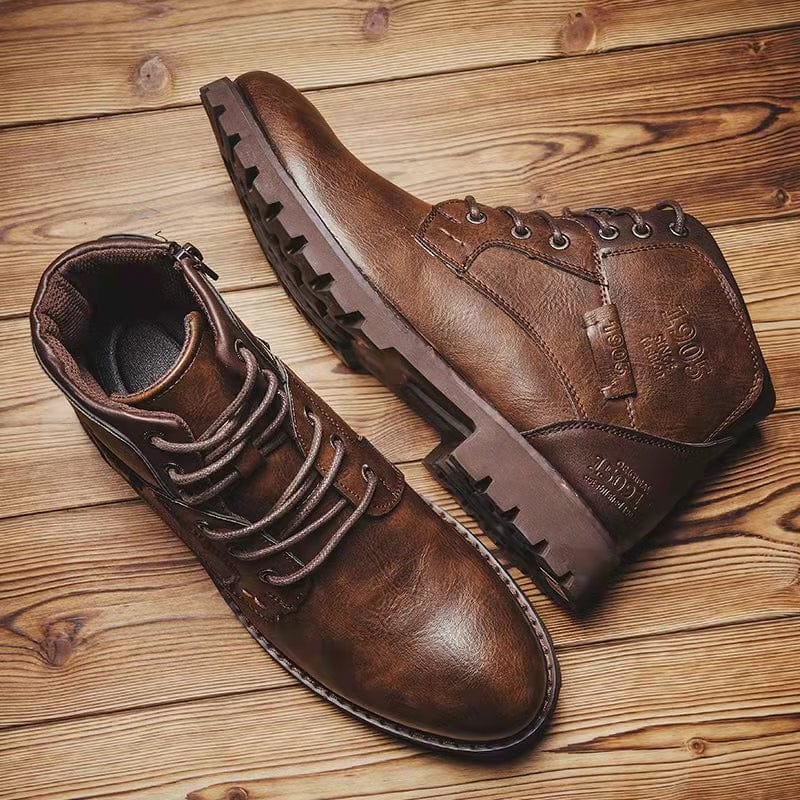 Men Retro British Style Waterproof Non-Slip Casual Side-zip Martin Boots-MENSZONES