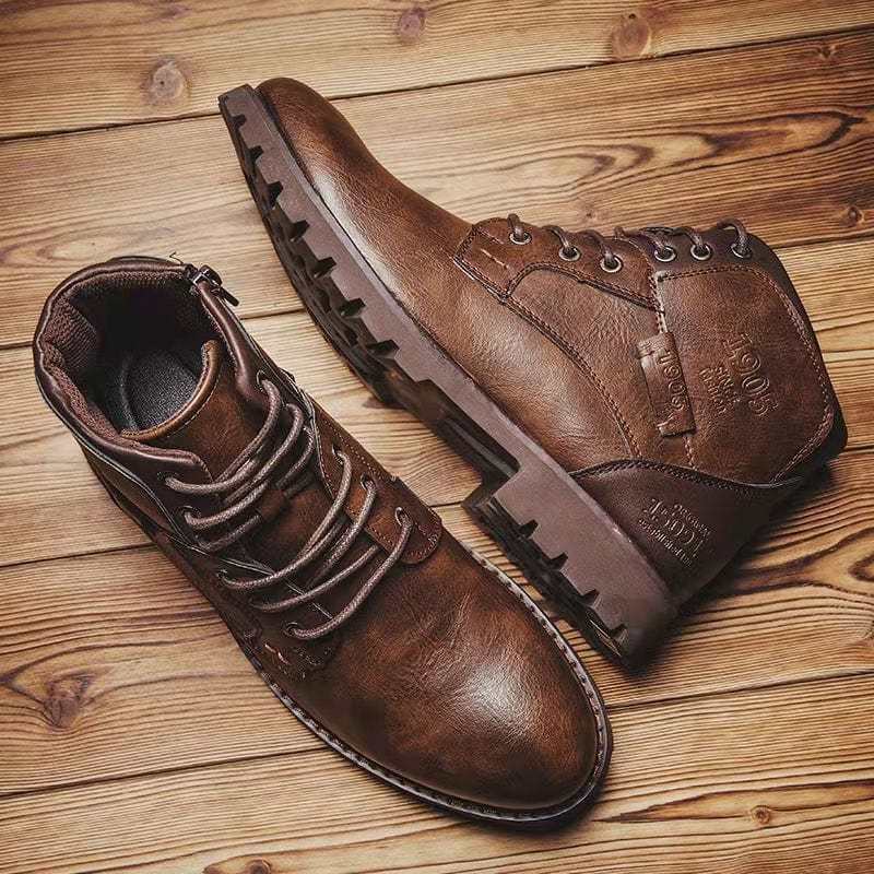 Men Retro British Style Waterproof Non-Slip Casual Side-zip Martin Boots-MENSZONES