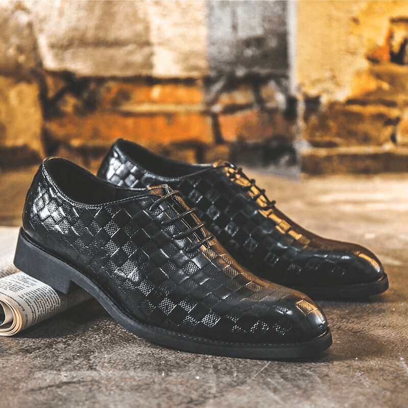 Men Casual Business Cap Toe Lace-up Leather Dress Oxfords-MENSZONES