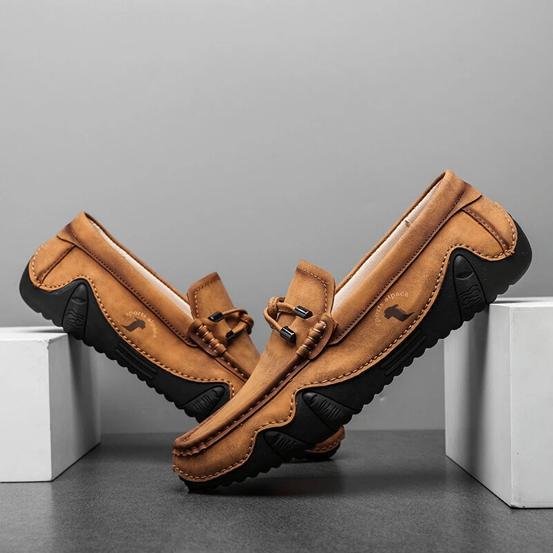 Mens Genuine Leather Breathable Soft Sole Casual Slip On Loafers-MENSZONES