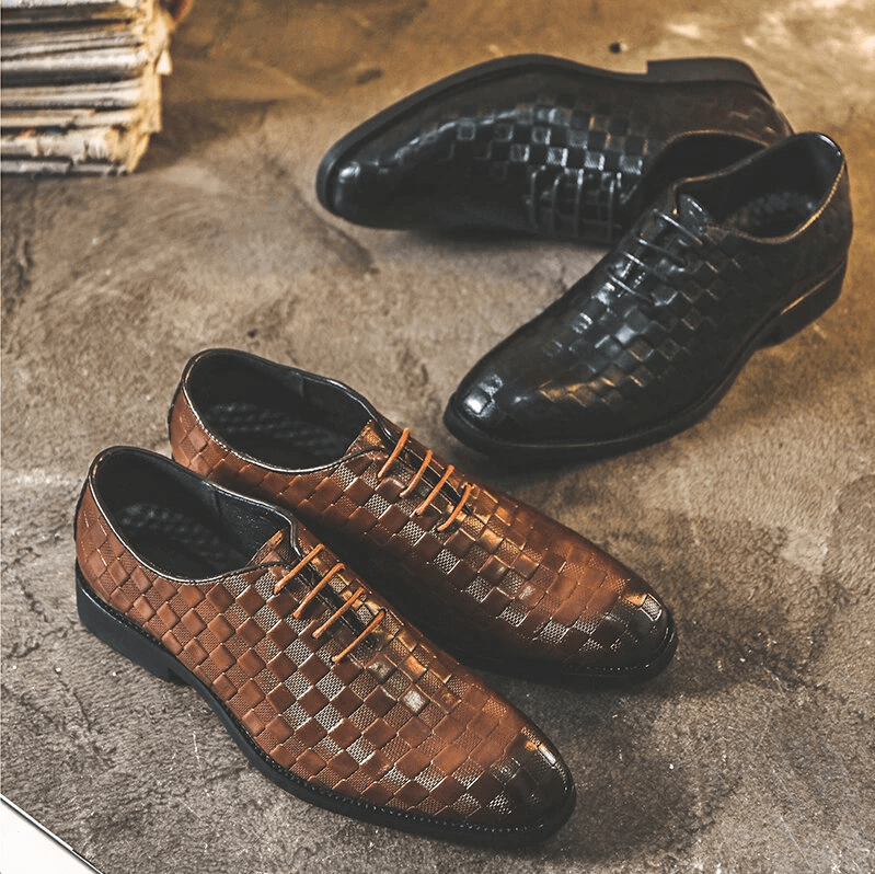 Men Casual Business Cap Toe Lace-up Leather Dress Oxfords-MENSZONES