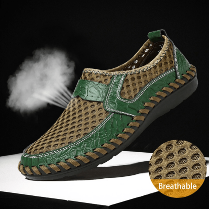 Mens Hand Stitching Breathable Honeycomb Slip-on Casual Shoes-MENSZONES