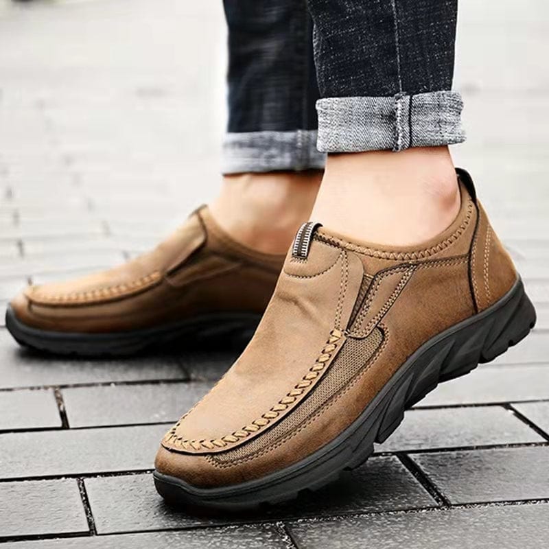 Mens Waterproof Soft Sole Sneakers Slip On Leather Loafers-MENSZONES