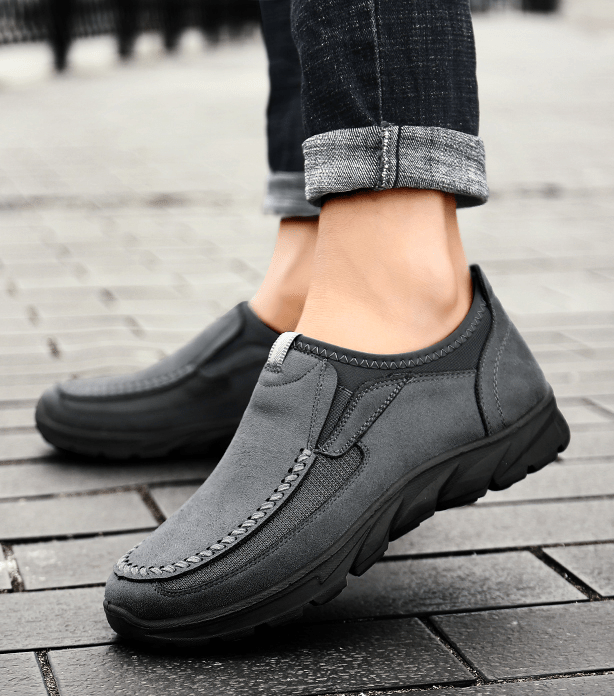 Mens Waterproof Soft Sole Sneakers Slip On Leather Loafers-MENSZONES