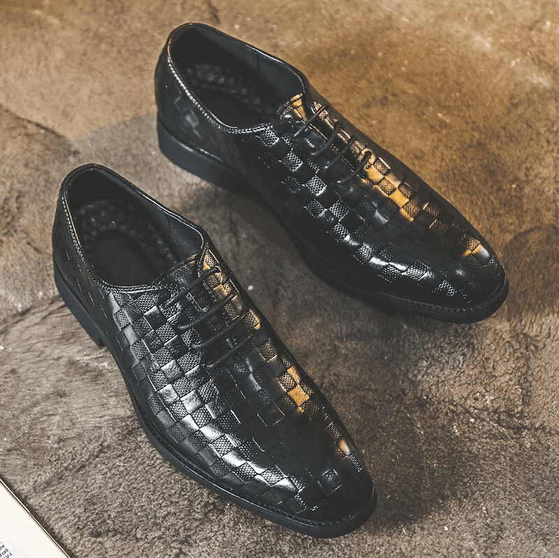 Men Casual Business Cap Toe Lace-up Leather Dress Oxfords-MENSZONES