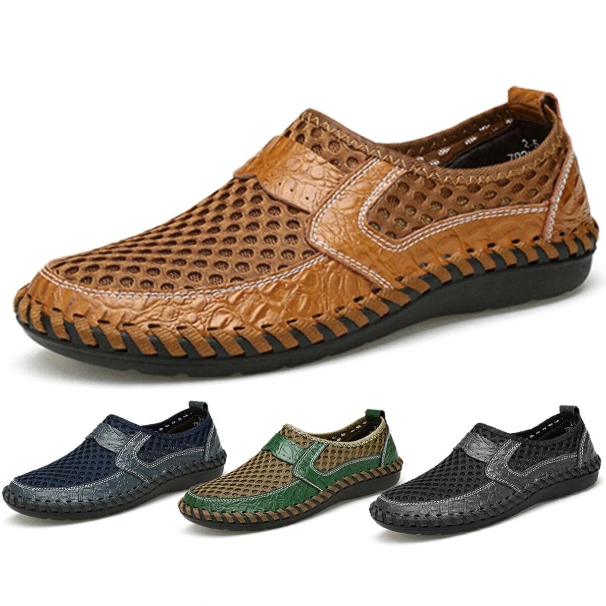 Mens Hand Stitching Breathable Honeycomb Slip-on Casual Shoes-MENSZONES
