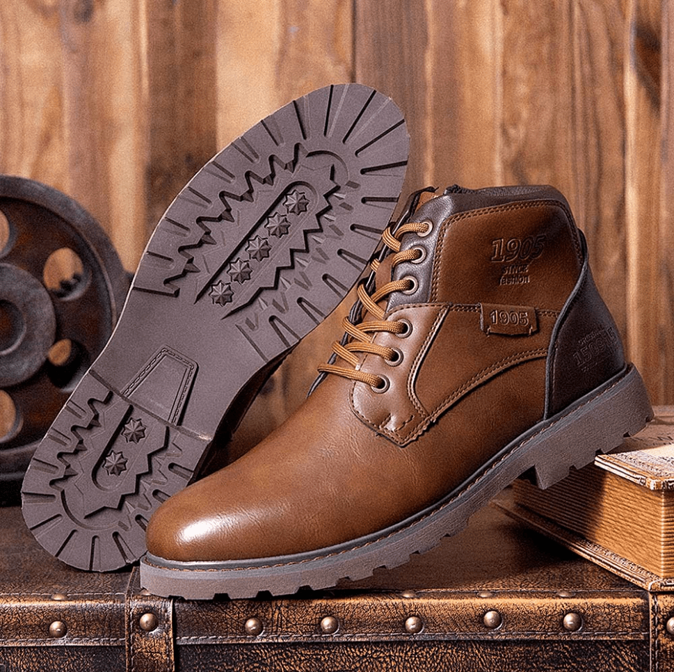 Men Retro British Style Waterproof Non-Slip Casual Side-zip Martin Boots-MENSZONES