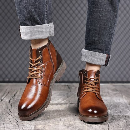 Men's genuine leather waterproof and non-slip vintage Martin boots-MENSZONES