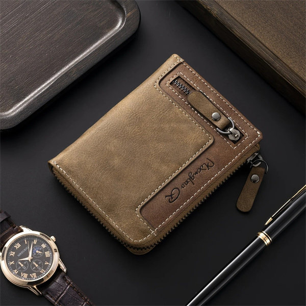 Genuine leather anti-theft zipper coin purse and card holder